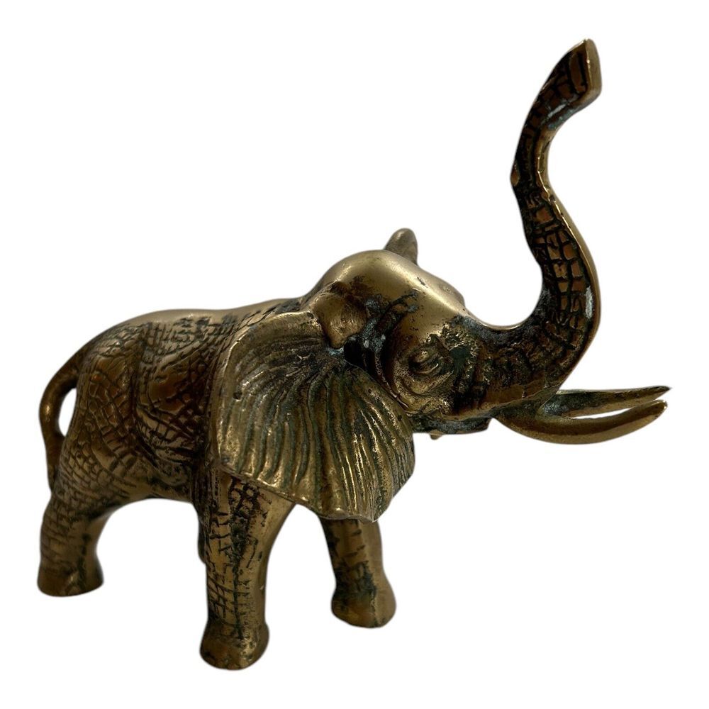 Vtg‎ Brass Elephant Figurine Statue Trunk Up Ears Out Lucky 5-1/2"
